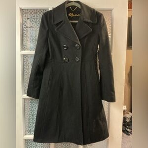 Guess wool blend double breasted black coat large
